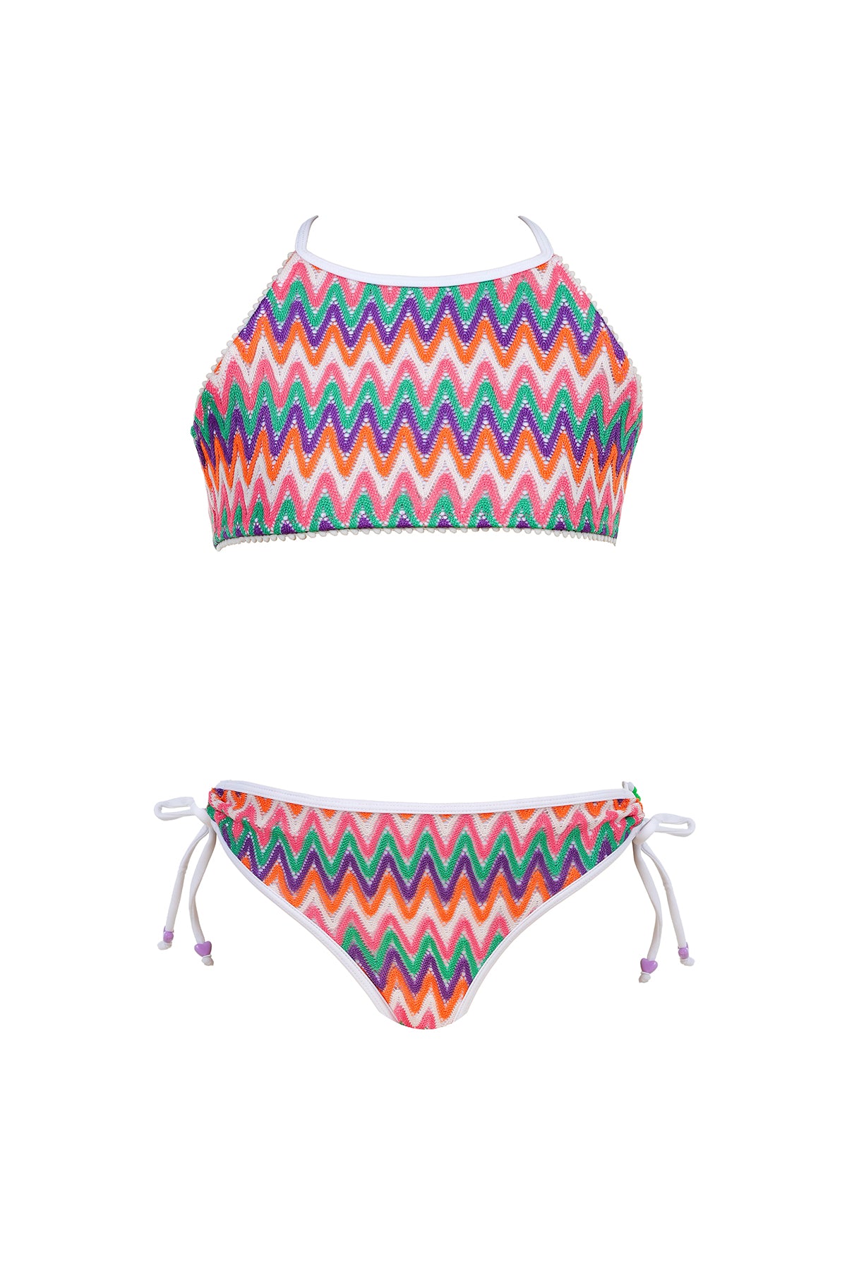 BARBI Zig-Zag Knit with High-Neck Halter and Side-Ties Bikini Set