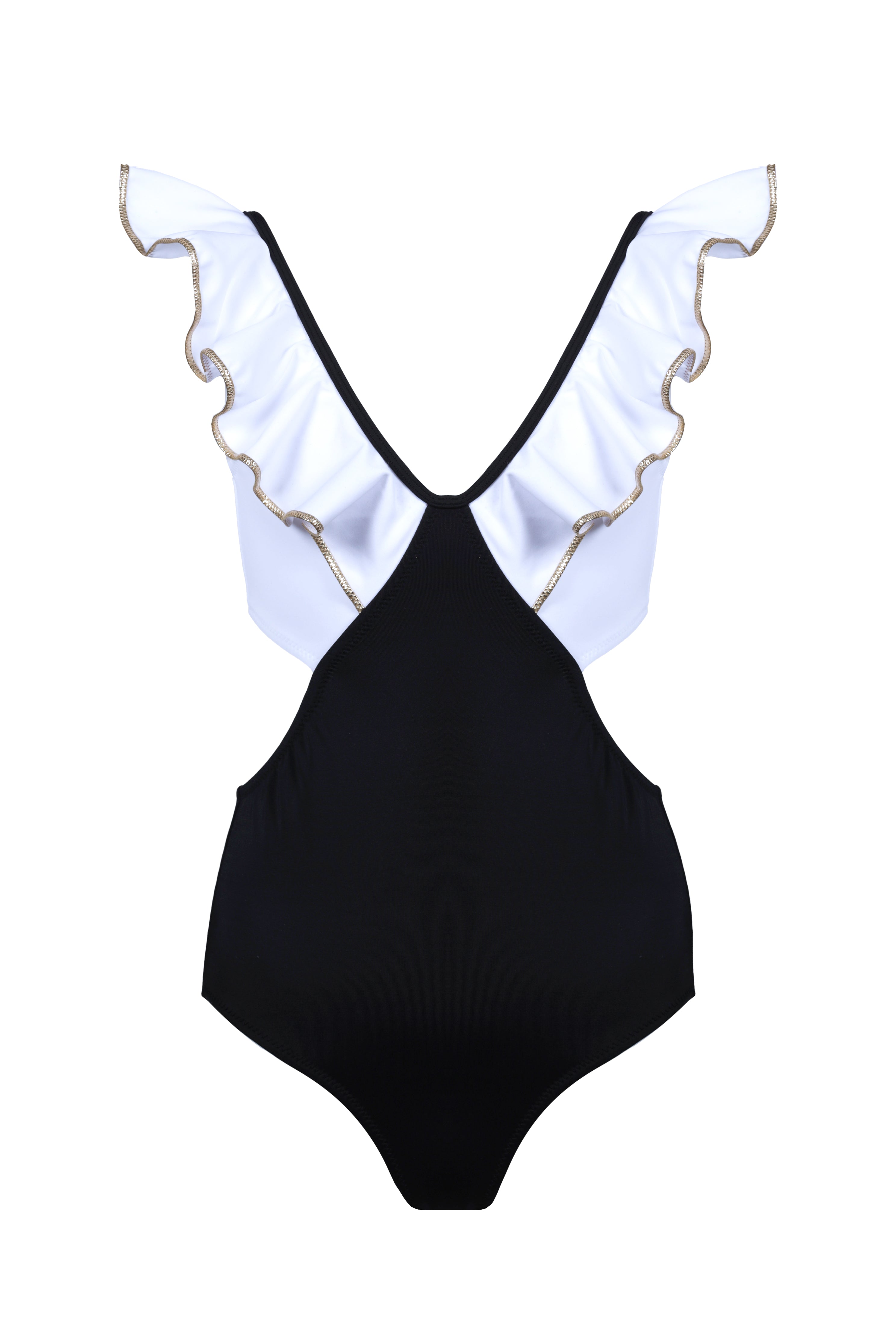 LILA Ruffle V-Neck Cut-Out Swimsuit Nessi Byrd