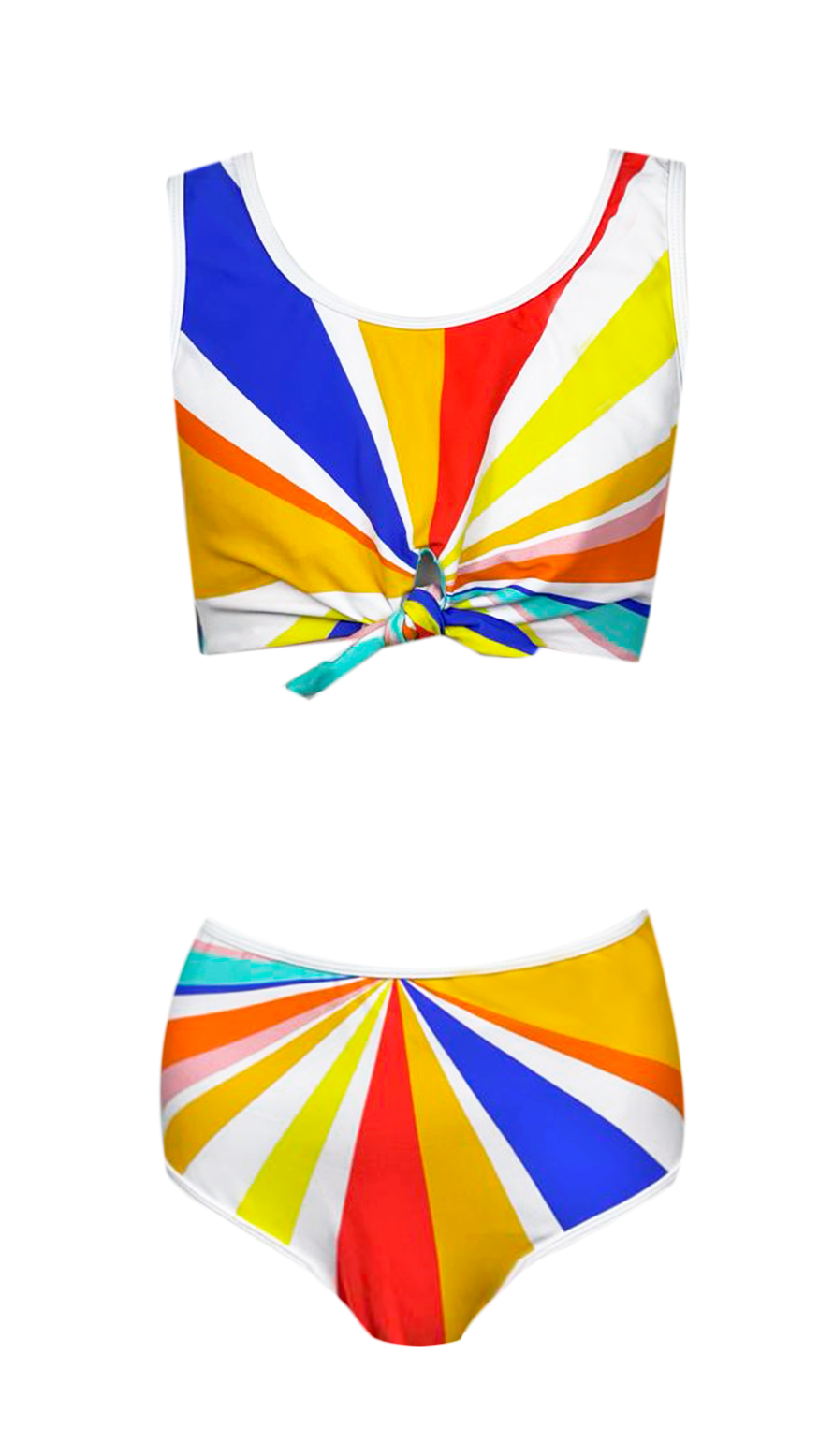 BAMBAM - Kids' Rainbow Striped Knot Detail Bikini Nessi Byrd