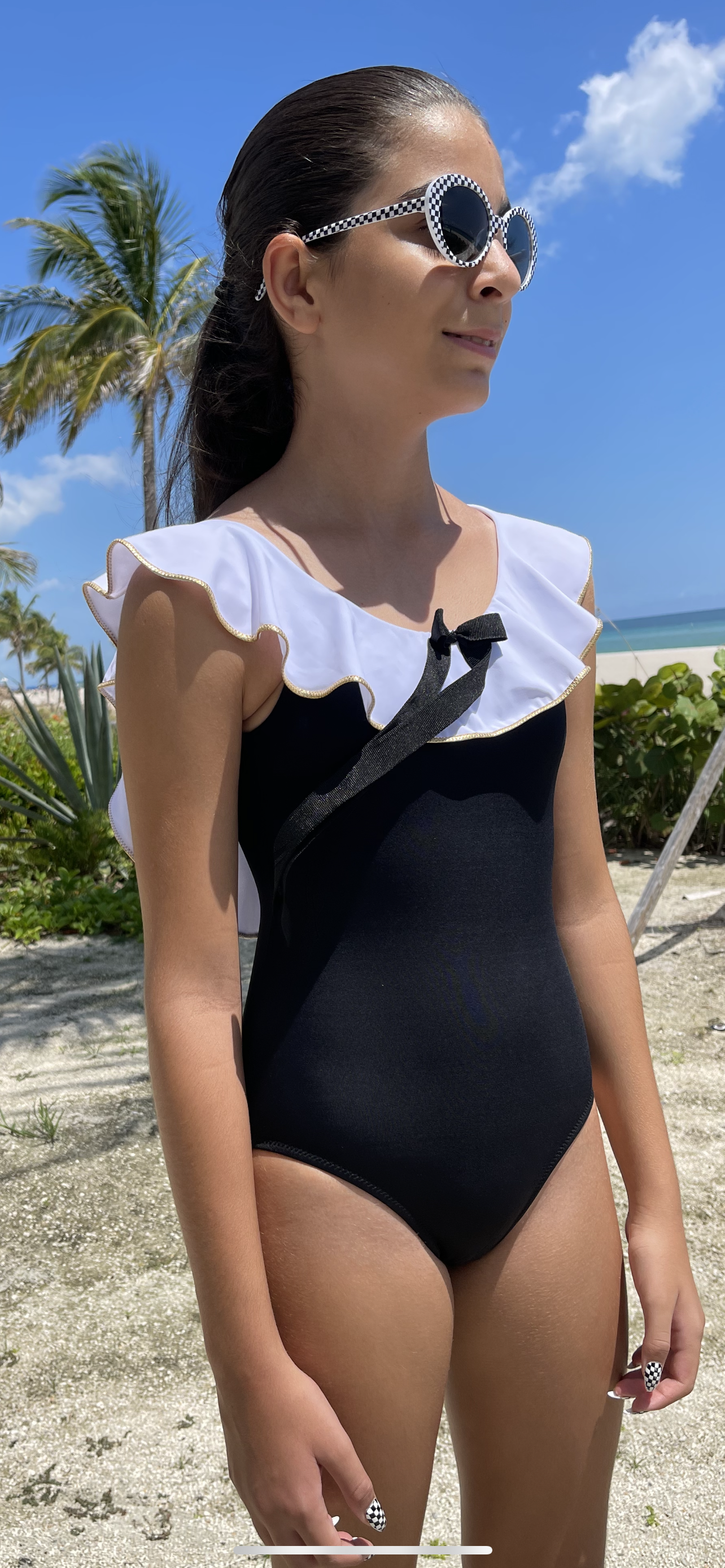 JOSIE Contrast Ruffle On & Off-Shoulder Bow Swimsuit Nessi Byrd