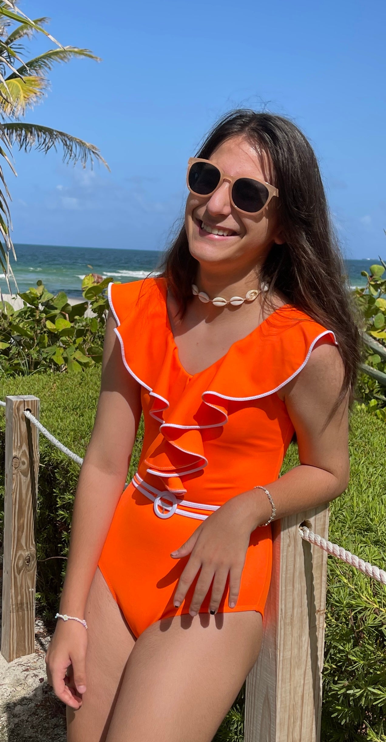 TIKA - Kids' Vibrant Orange Ruffle One-Piece Swimsuit Nessi Byrd