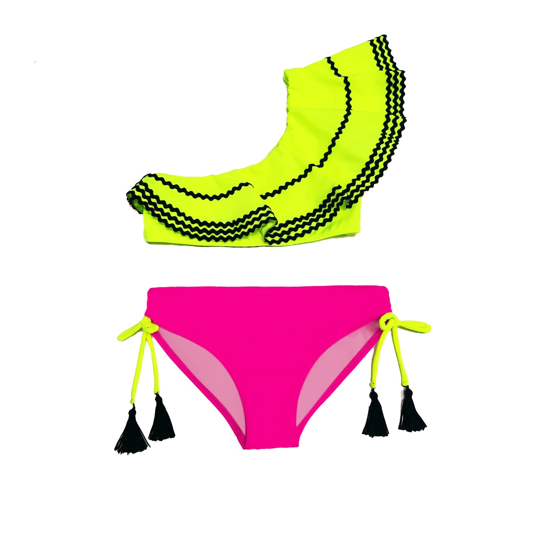 Aster Tired Ruffle One-Shoulder Two-Piece Bikini Nessi Byrd