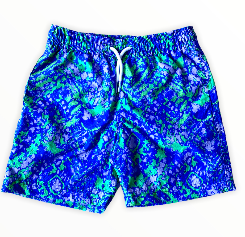 Ian Kid's Ethnic-Batik Print Blue Quick-Dry Swim Trunks Nessi Byrd