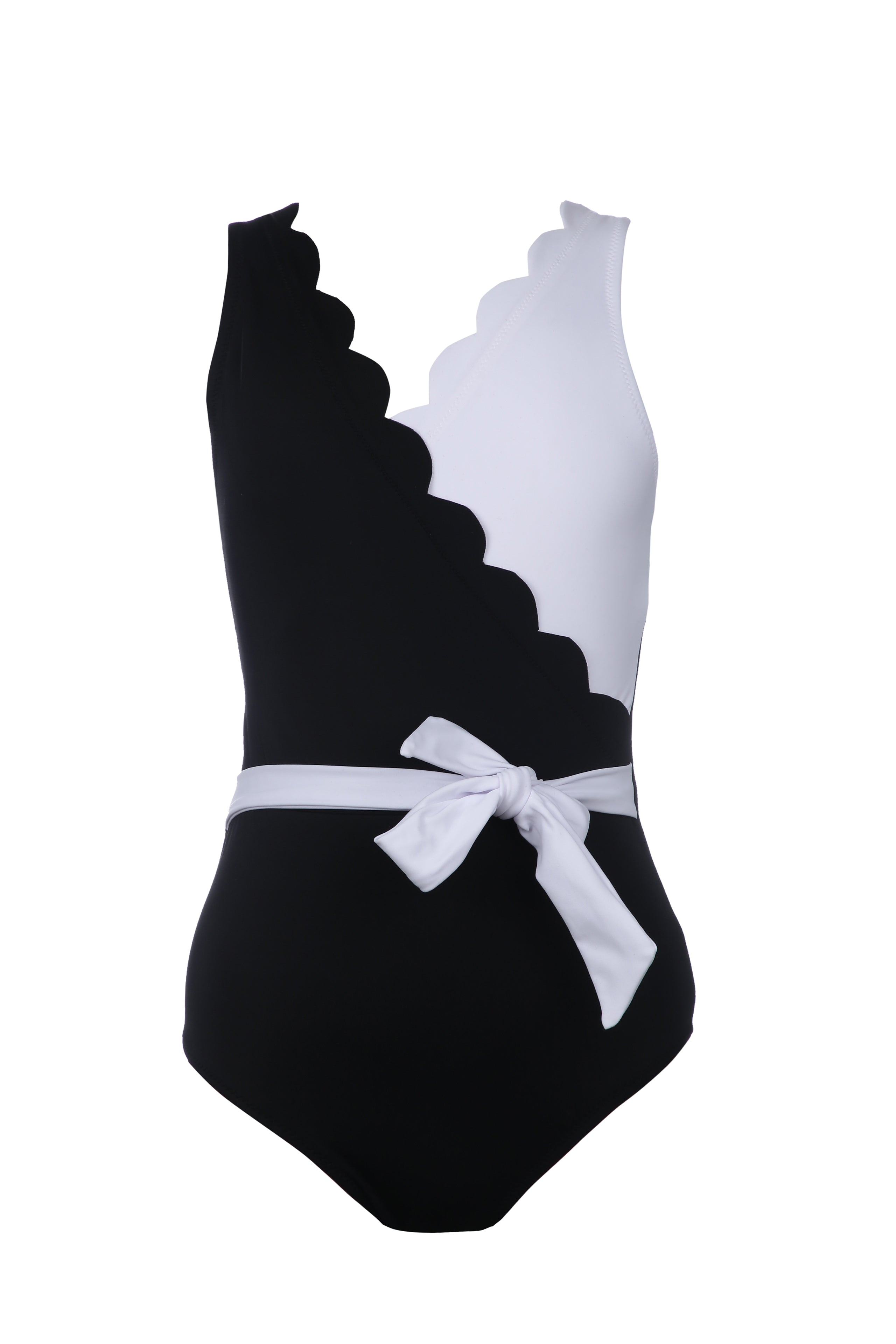YUKI Scalloped V-Neck 2-Tone Belted Swimsuit Nessi Byrd