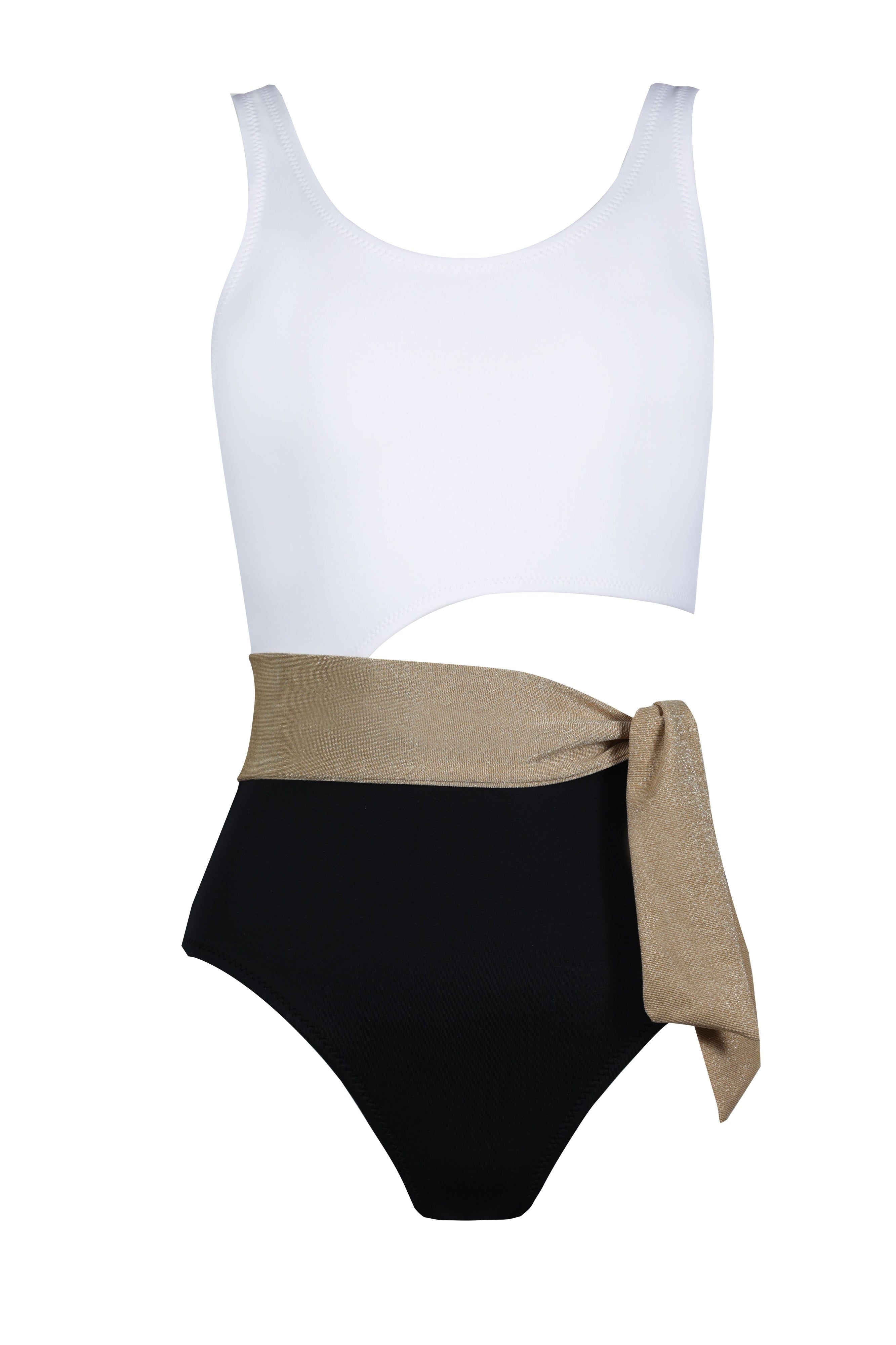 MALIBU Sleeveless Round Neck Tie Belt Cut-Out Swimsuit Nessi Byrd