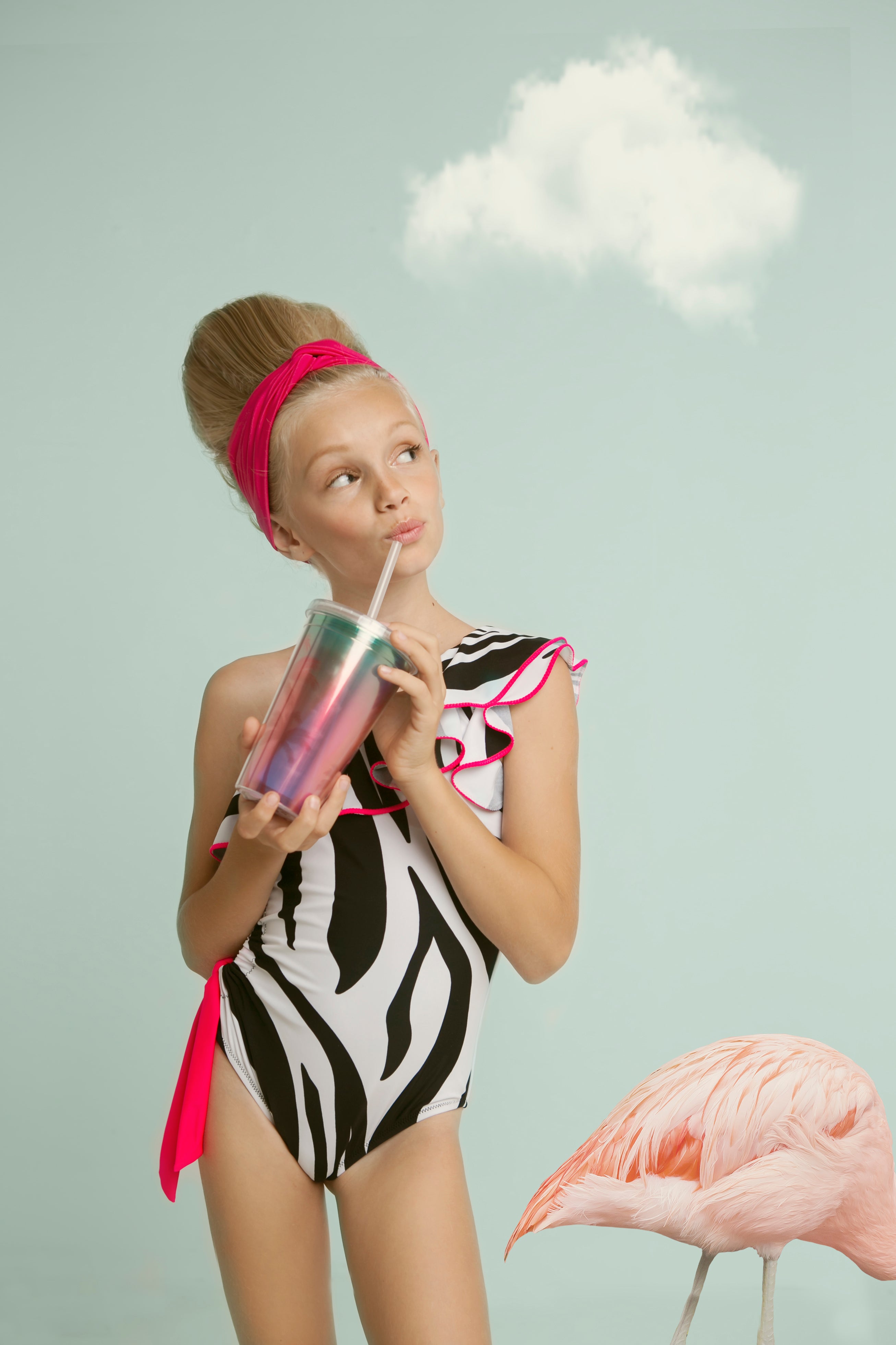 HELEN Zebra Print Ruffle One-Shoulder Contrast Trim Swimsuit Nessi Byrd