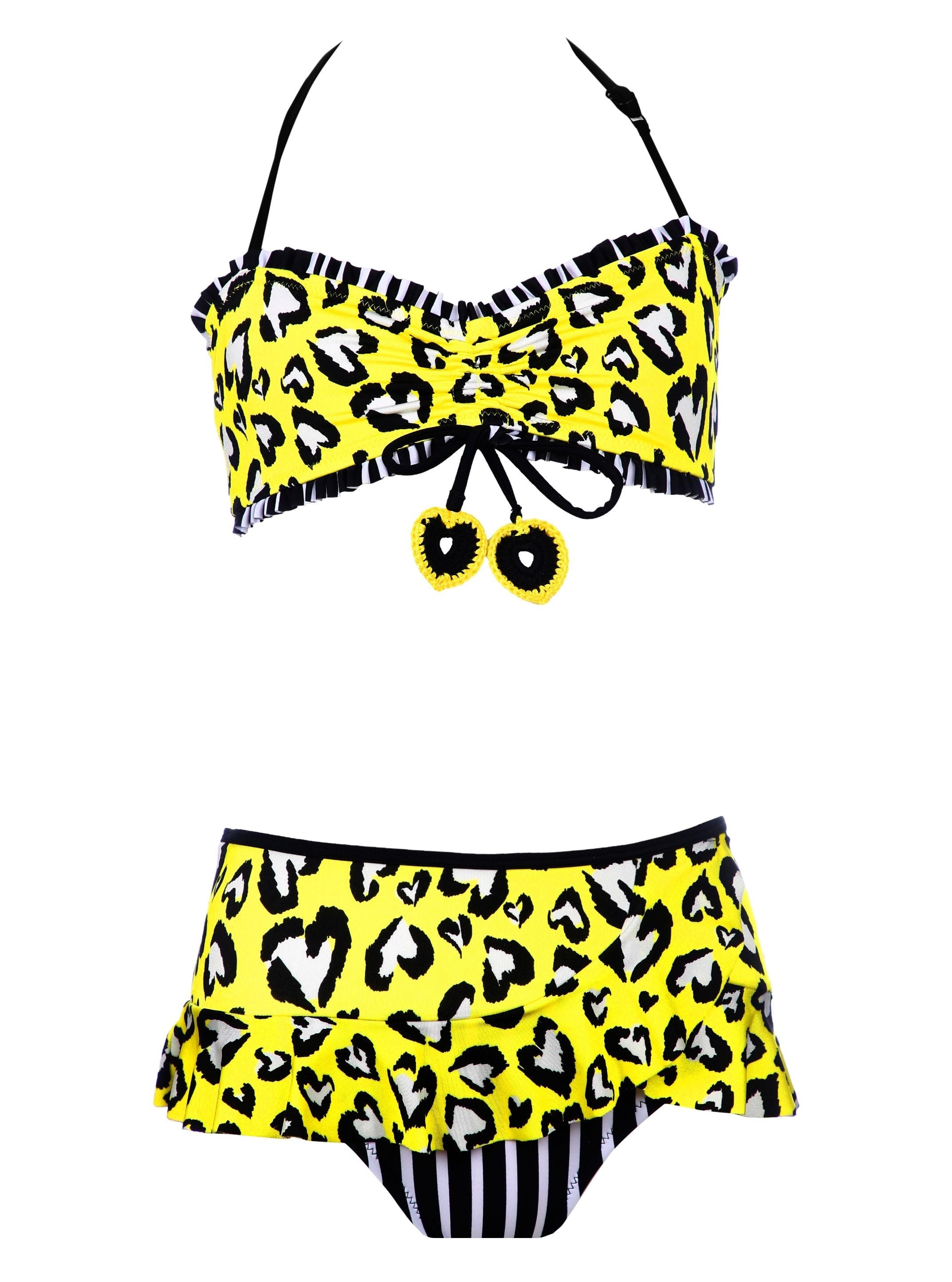 ROSSI Heart Print Striped Sleeveless Ruffle Nessi Byrd