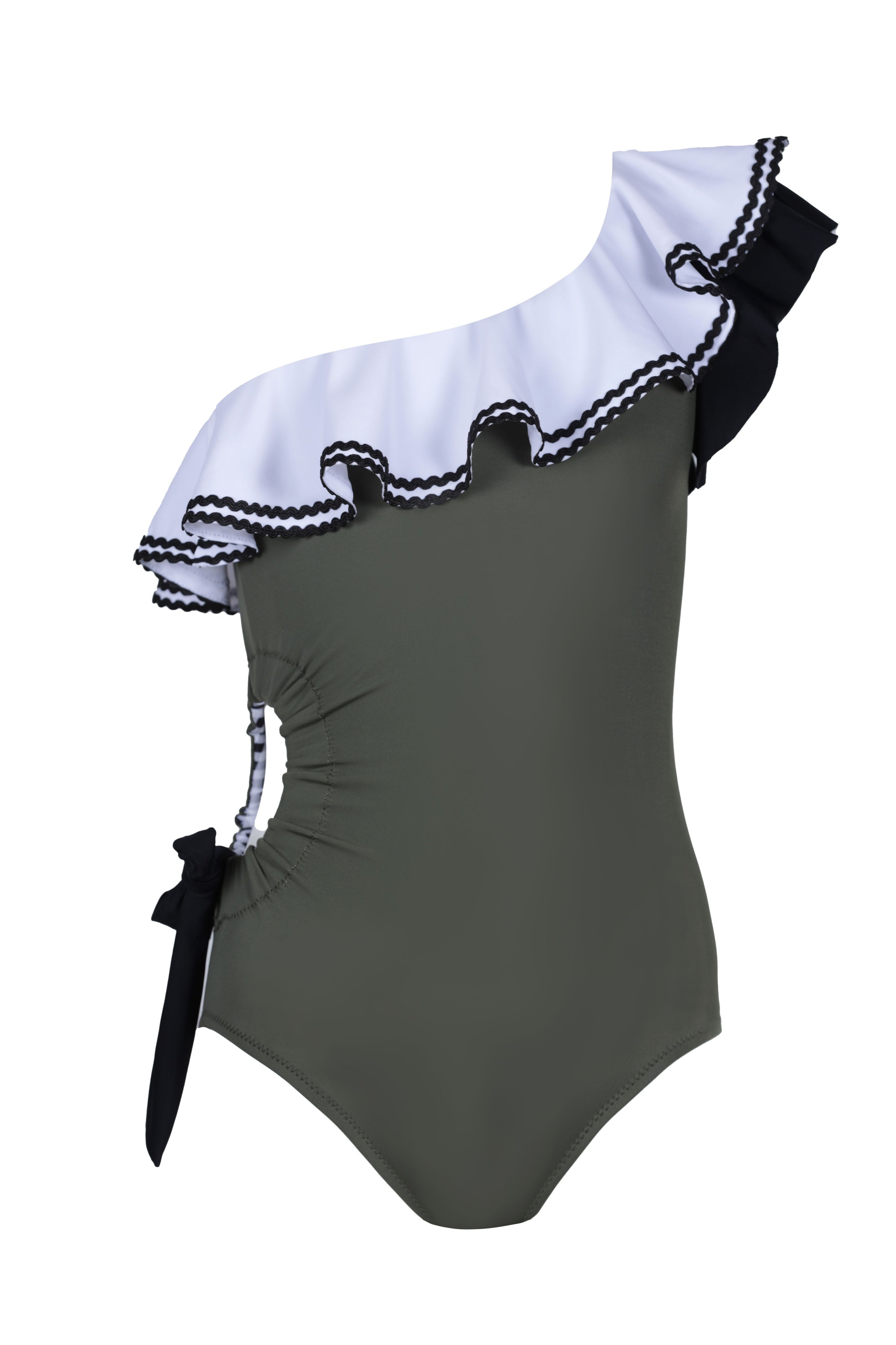 JADE ontrast Ric-Rac Ruffle One-Shoulder Cut-Out Swimsuit Nessi Byrd