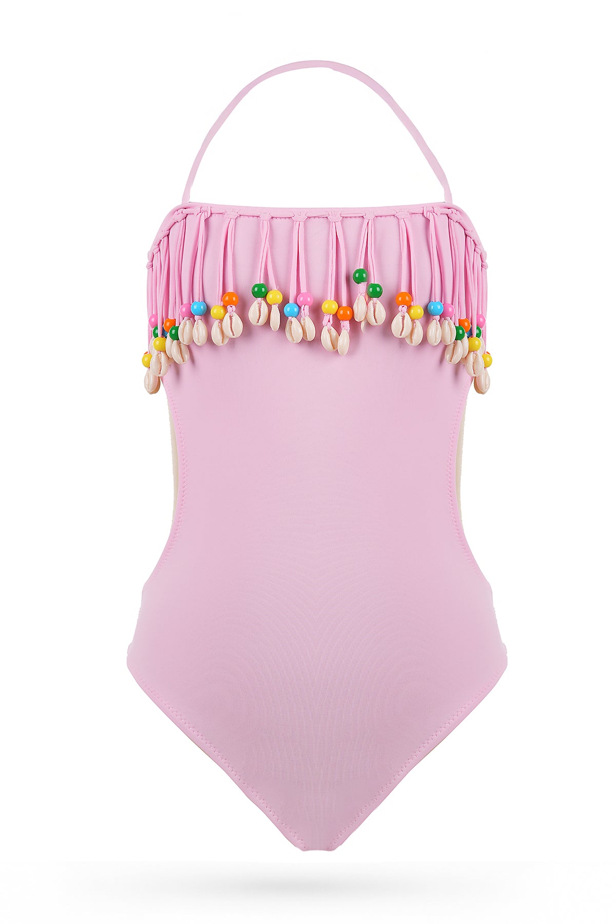 GABRIELA Halter Neck Cowrie Shell Fringe and Colorful Beads One