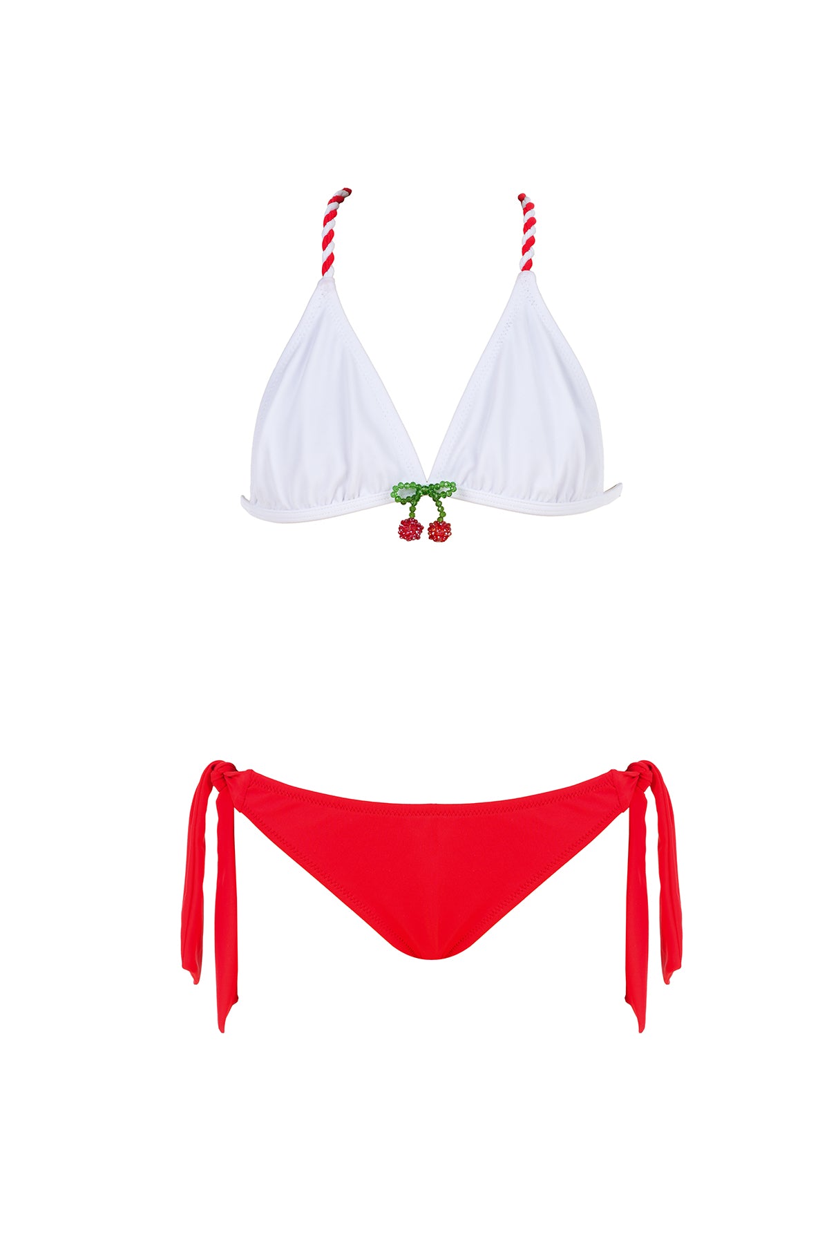 ALARI Triangle Halter Twisted Braid Straps Beaded Cherry Detail