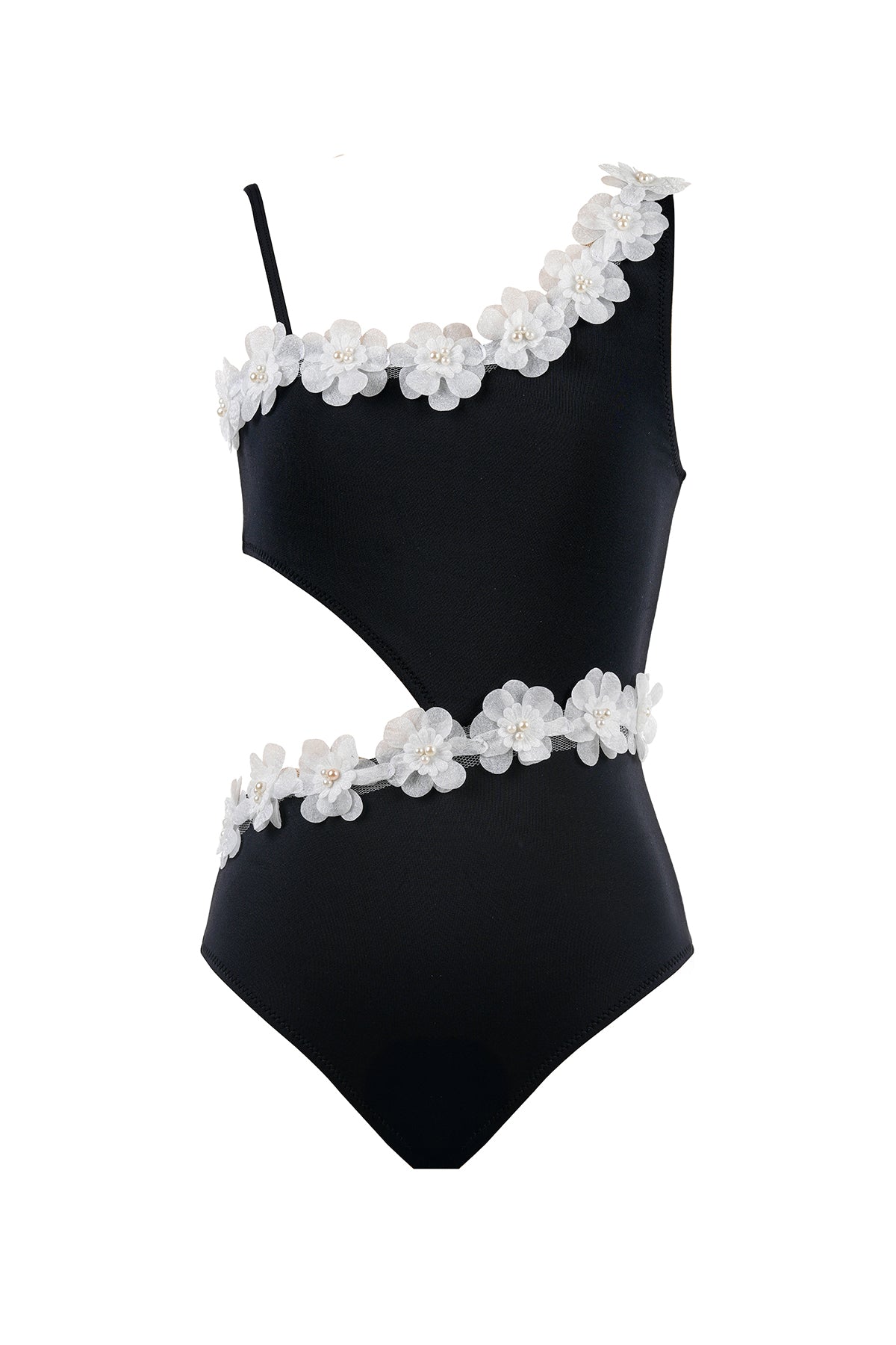 NATHALIE Asymmetric Side Cut-Out 3D Floral & Pearl Hardware One