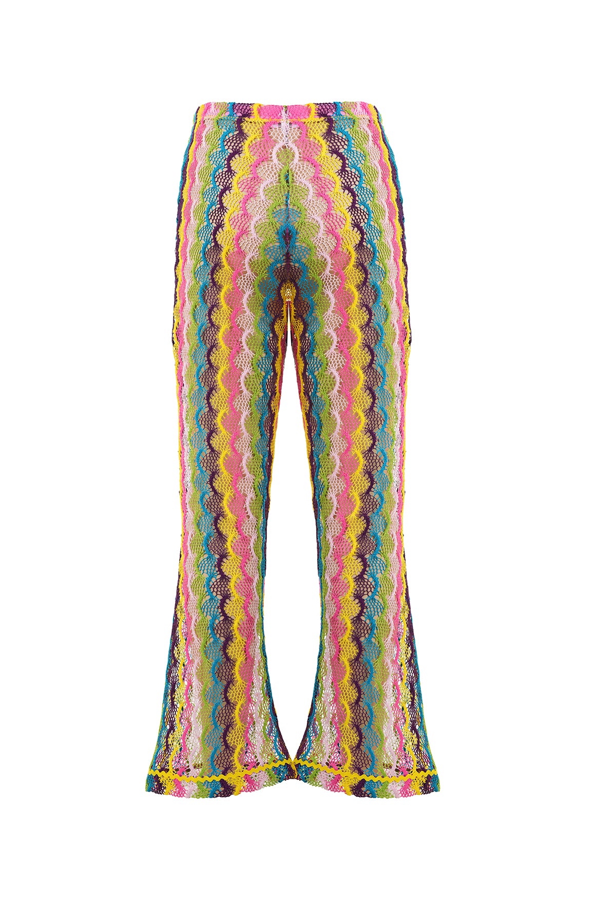 JARDENA Multi-Color Crochet Knit Flare Pants with Wavy Pattern