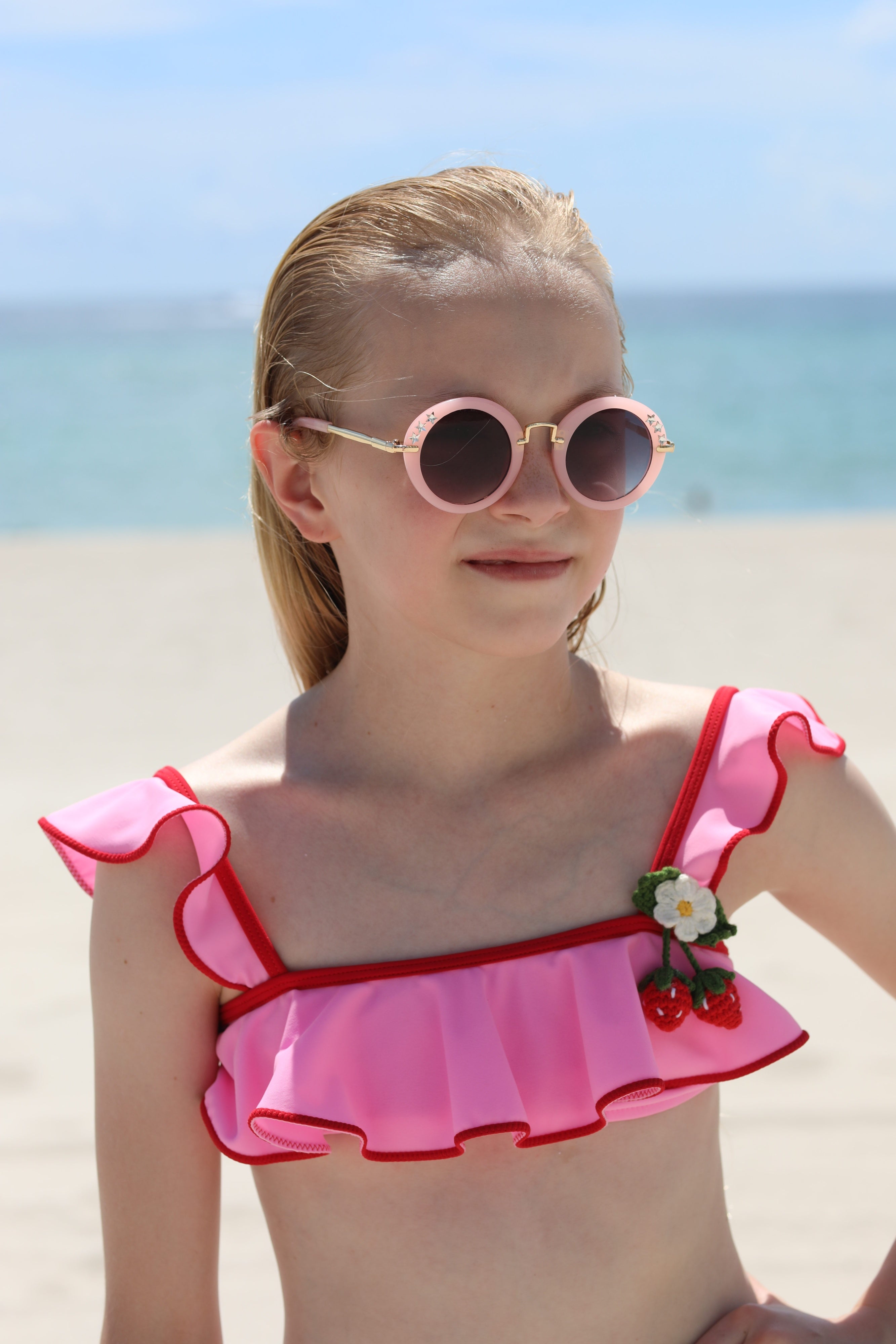 ARINA -Kids' Ruffle Hand-Crochet 3D Strawberry Detail Two-Piece